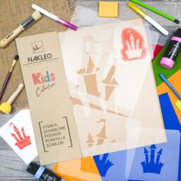 Castle Wall Stencil Set Reusable Plastic Template For Kids Room Decor - thumbnail 2