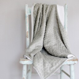 Monogrammed Baby Blanket in Mist, Grey Dot Minky & White Chenille, Personalized With Your Boy's First Name Grays Mint Greens - thumbnail 3