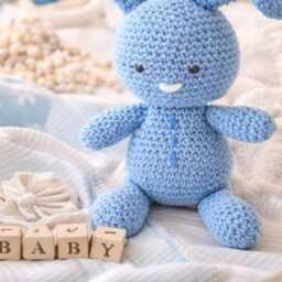 Crochet Bunny, Amigurumi Animal, Blue Baby Gift - thumbnail 2