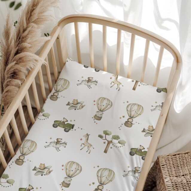Hot Air Balloons With Safari Animals - Green, Duvet Covers, Fitted Sheets, , Kids & Baby Bedding, Childrens Room Decor, Bedding Pillows - image 1