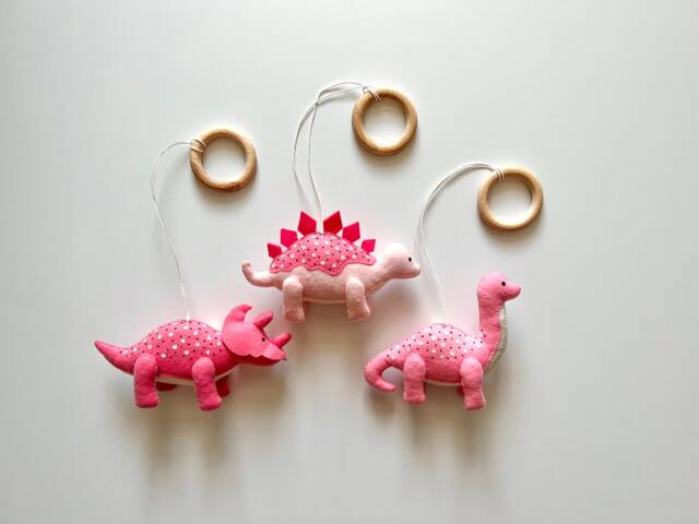Dinosaur Baby Gym, Pink Play Gym Toys, Montessori Toy, Dinosaur Nursery Decor, Shower, Shower Gift - image 1