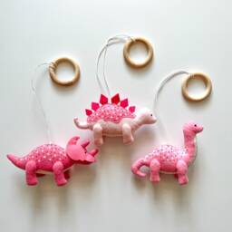 Dinosaur Baby Gym, Pink Play Gym Toys, Montessori Toy, Dinosaur Nursery Decor, Shower, Shower Gift - thumbnail 4