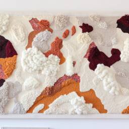 Sunny - Extra Large Fiber Art Tapestry Cream, Burgundy, & Yellow Woven Wall Hanging - thumbnail 3