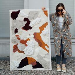Sunny - Extra Large Fiber Art Tapestry Cream, Burgundy, & Yellow Woven Wall Hanging - thumbnail 2