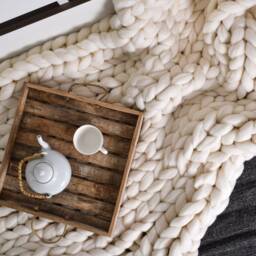 Handmade Merino Wool Chunky Knit Blanket Cozy Home Decor - thumbnail 3
