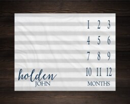 Boy Milestone Blanket Month Baby Growth Tracker Soft Fleece Shower Newborn Gift Watch Me Grow Gray Stripes