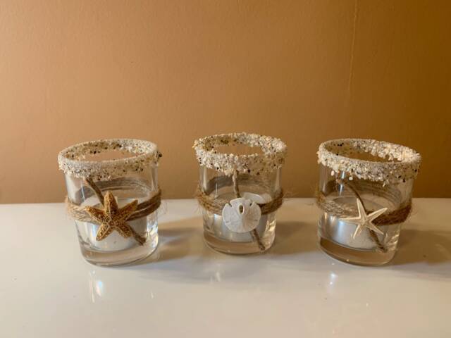 Set Of 3 Beach Votive Candles, Votive Tea Light Holders, Wedding Decor, Favors, Decor - image 1