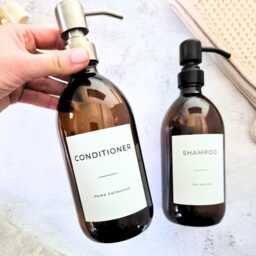 Personalised Amber Glass Soap Dispenser. Refillable Shampoo Bottle 300Ml 500Ml - thumbnail 3