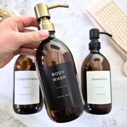 Personalised Amber Glass Soap Dispenser. Refillable Shampoo Bottle 300Ml 500Ml - thumbnail 2