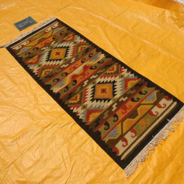 Green Turkish Kilim Rug 2.6x6 Ft Anatolian Multi Color Bohemian Flatweave Traditional Small Runner - image 1