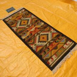 Green Turkish Kilim Rug 2.6x6 Ft Anatolian Multi Color Bohemian Flatweave Traditional Small Runner