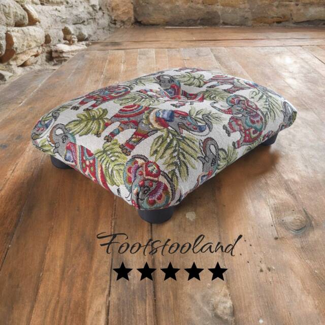 Elephant Design Footstool Handmade Upholstered Little Ottoman, Low Seat - image 1