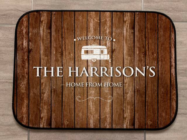 Personalised Caravan Mat - Wood Effect, Mobile Caravan Trailer Door 44cm X 32cm Indoor Use - image 1