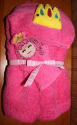 Child Size Princess-Theme Cotton Hooded Bath Towel For Kids & Babies Bright Pink With Matching Mitt - Personalization Available