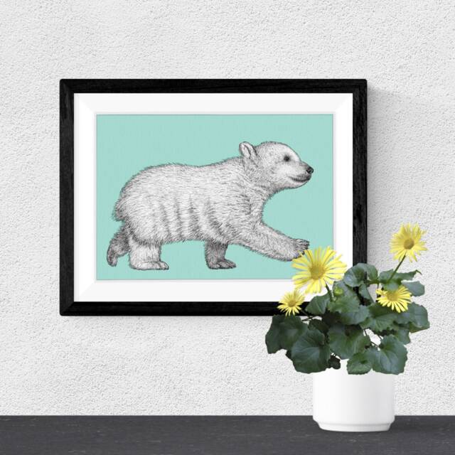 Cute Polar Bear A4 Art Print in Light Blue // Nursery Wall Art, Print, Cute Animal - image 1
