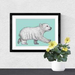 Cute Polar Bear A4 Art Print in Light Blue // Nursery Wall Art, Print, Cute Animal - thumbnail 1