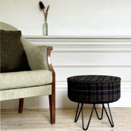 Harris Tweed Heather Glade Tartan Footstool With Steel Hairpin Legs