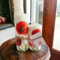 Set Of 2 Poppy Tall Pillar Candles, Themed Candle Gift Set, Mothers Day Home Decorations, Decorations - thumbnail 2