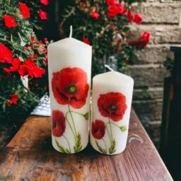 Set Of 2 Poppy Tall Pillar Candles, Themed Candle Gift Set, Mothers Day Home Decorations, Decorations - thumbnail 1