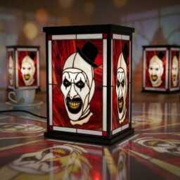 Art The Clown Terrifier Lamp, Unique Horror Movie Fan Lantern, Stained Glass Style Resin Tabletop Decor, Scary Gift - thumbnail 1