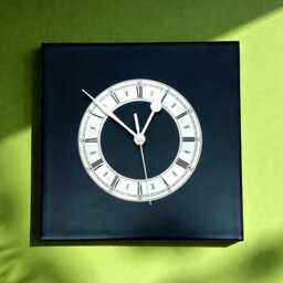 Black Square Wall Clock With Silver Dial - Contemporary Home Decor Non-Ticking/Sweeping Hands - thumbnail 2