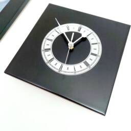 Black Square Wall Clock With Silver Dial - Contemporary Home Decor Non-Ticking/Sweeping Hands - thumbnail 4