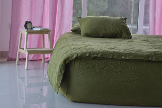 Duvet Cover Set & Pillow With Envelope Closures Green Khaki Color Stone Washed Seamless Full King Quilt Linen Duvet Cover Full - image 1