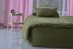 Duvet Cover Set & Pillow With Envelope Closures Green Khaki Color Stone Washed Seamless Full King Quilt Linen Duvet Cover Full