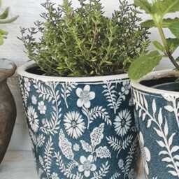 Teal Floral Dutch Pot - 2 Designs Crackle Glaze Plant Blue Rustic Cover Succulent Planter House - thumbnail 2