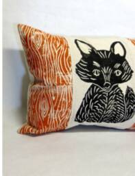 Woodland Fox Pillow Hand Carved Print, Rustic Cabin Decor - thumbnail 2
