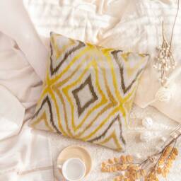 Off White/Ivory Pillow Throw Cover, Cushion Cotton Blend, Gold/Tan/Brown Silk Embroidered Pillow Luxury Designer - thumbnail 3