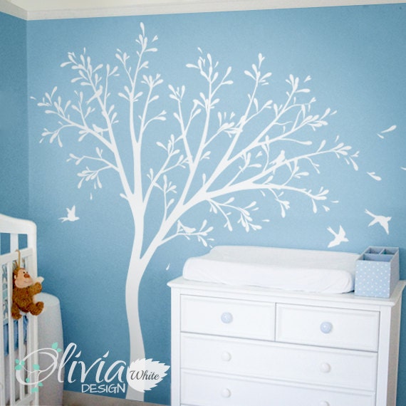 White Tree Decals For Nursery - Wall Sticker Home Decor Diy Project Wall Art Large Decal Kids Room Nt003 - image 1