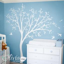 White Tree Decals For Nursery - Wall Sticker Home Decor Diy Project Wall Art Large Decal Kids Room Nt003 - thumbnail 1