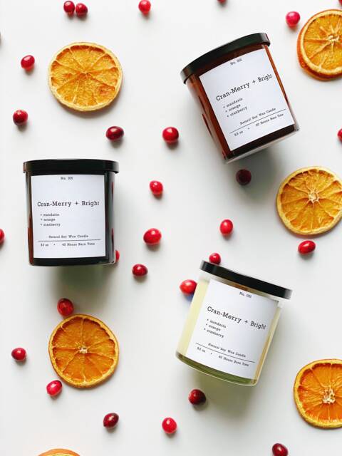 Cranberry + Mandarin Candle - Soy Wooden Wick Holiday - image 1