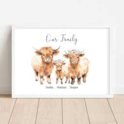 Personalised Highland Cow Family Gift Print - Up To 8 Unframed - thumbnail 2