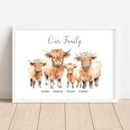Personalised Highland Cow Family Gift Print - Up To 8 Unframed - thumbnail 3