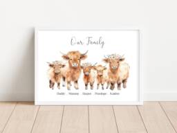 Personalised Highland Cow Family Gift Print - Up To 8 Unframed - thumbnail 1