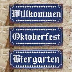 Oktobberfest - Metal Signs. Vintage Worn Rusty Look Print Willkommen Biergarten Beer Garden Patio Mancave Kitchen Small - thumbnail 2