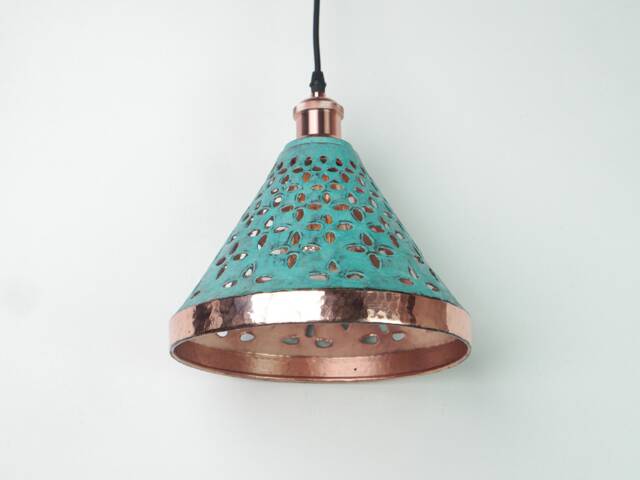 Oxidized Cone Copper Lampshade Polished Accent, Patio Light Fixture - image 1