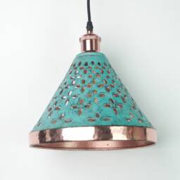 Oxidized Cone Copper Lampshade Polished Accent, Patio Light Fixture - thumbnail 2