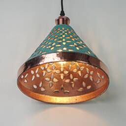 Oxidized Cone Copper Lampshade Polished Accent, Patio Light Fixture - thumbnail 4