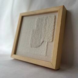 Textured Cream Fiber Wall Hanging Pine Frame Wabi Sabi Art - thumbnail 2