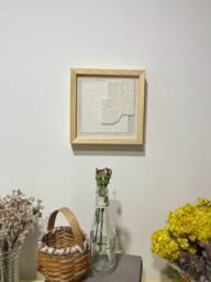 Textured Cream Fiber Wall Hanging Pine Frame Wabi Sabi Art - thumbnail 1