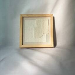 Textured Cream Fiber Wall Hanging Pine Frame Wabi Sabi Art - thumbnail 3