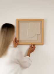 Textured Cream Fiber Wall Hanging Pine Frame Wabi Sabi Art - thumbnail 1