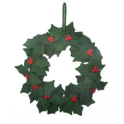 Decorative Holly Wreath - Christmas Needle Felted Wool Felt Fair Trade Sustainable Home Decor - thumbnail 2