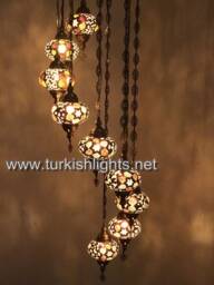 9 Ball Turkish Mosaic Chandelier, Large Brown Globes - thumbnail 1
