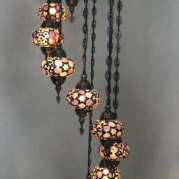 9 Ball Turkish Mosaic Chandelier, Large Brown Globes - thumbnail 4