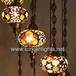 9 Ball Turkish Mosaic Chandelier, Large Brown Globes - thumbnail 3