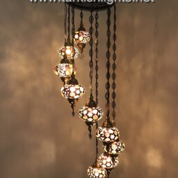 9 Ball Turkish Mosaic Chandelier, Large Brown Globes - thumbnail 2